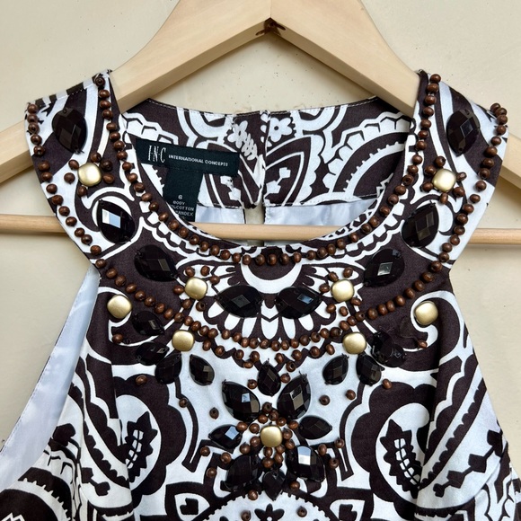 Women’s Halter Dress Embellished White and Brown by INC. - Picture 2 of 7